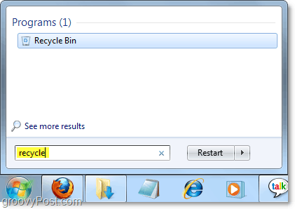 accedere al cestino dal menu Start di Windows 7