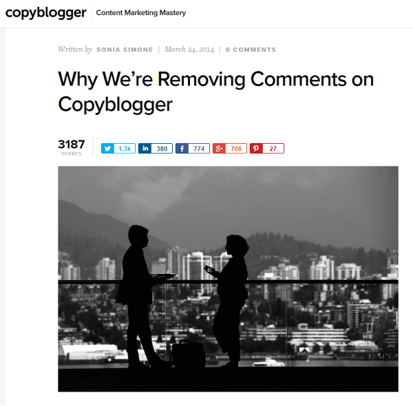copyblogger ha rimosso i commenti