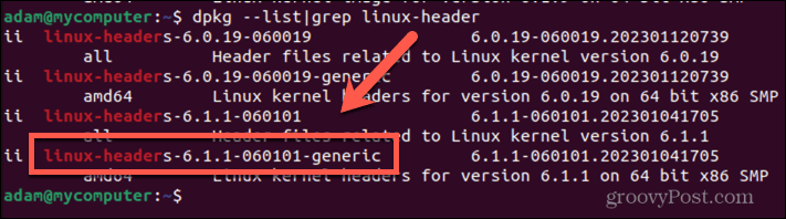 nome dell'intestazione del kernel di Ubuntu