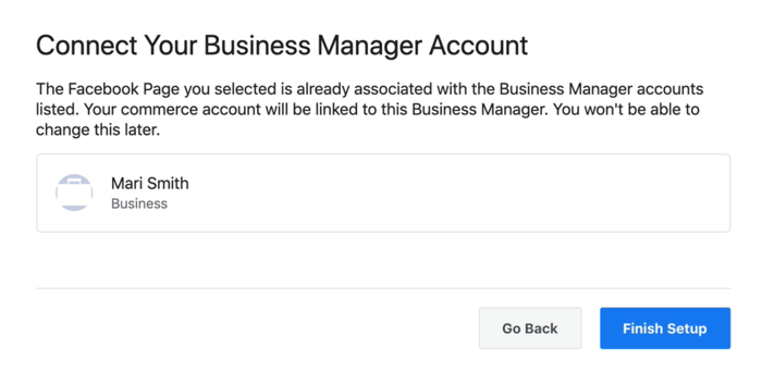 opzione per connettere il tuo account Facebook Business Manager al tuo account Facebook Commerce