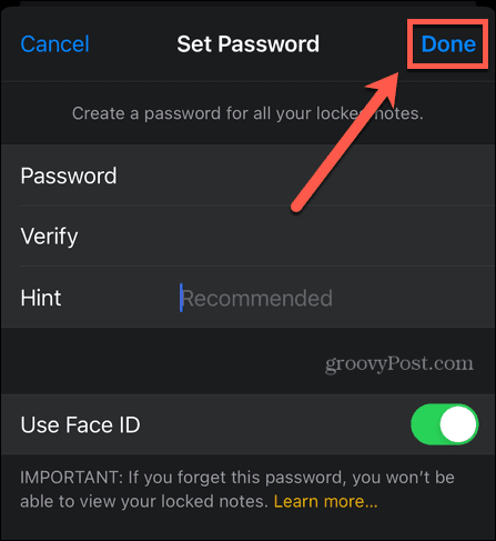 iphone imposta la password delle note