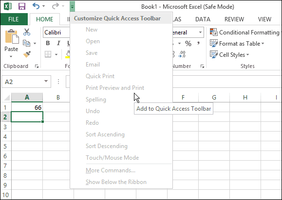 Modalità provvisoria di Excel