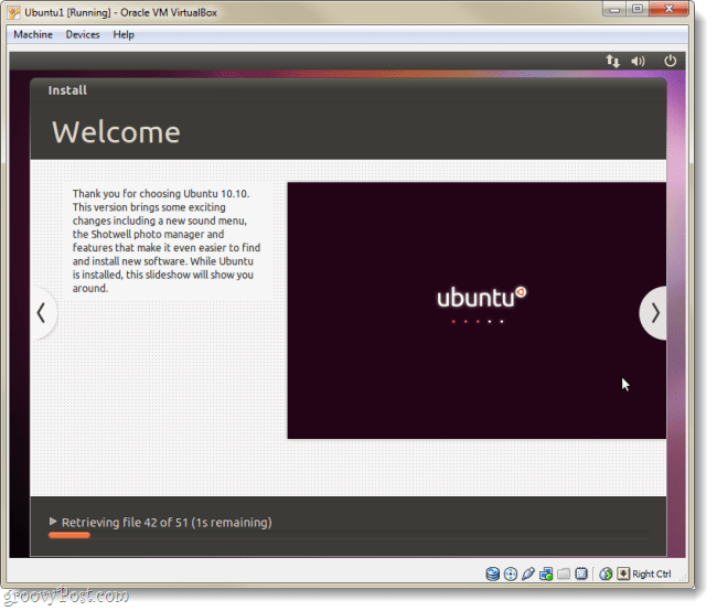 pagina di benvenuto dell'installazione di Ubuntu