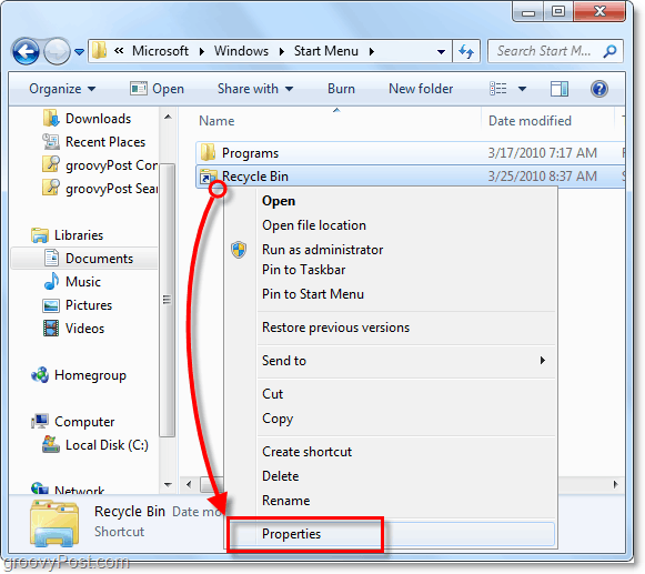 regolare le proprietà di un collegamento in Windows 7