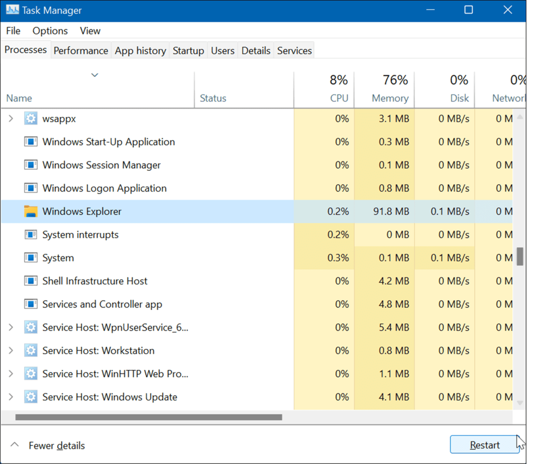 Riavvia Windows Explorer ripristina le impostazioni della barra delle applicazioni in Windows 11