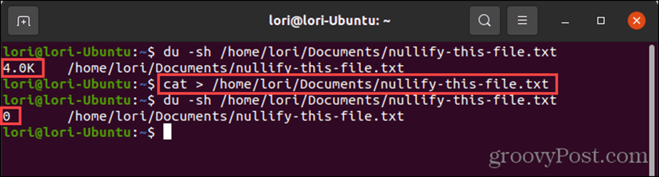 Reindirizza a devnull usando il comando cat in Linux
