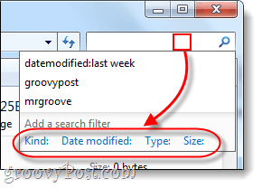 filtri di ricerca in Windows 7