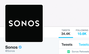 L'account Twitter di Sonos è verificato e mostra il badge blu di Twitter verificato.