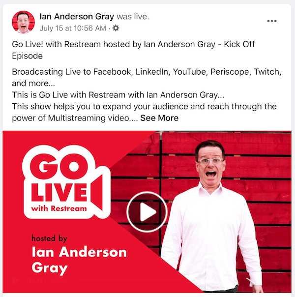 Post di replay video live di Facebook per Ian Anderson Gray