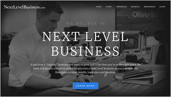 Questo è uno screenshot del sito web Next Level Business, un