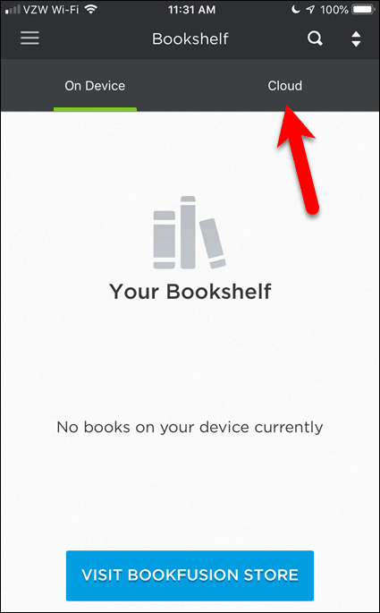 Nessun libro in BookFusion su dispositivo iOS