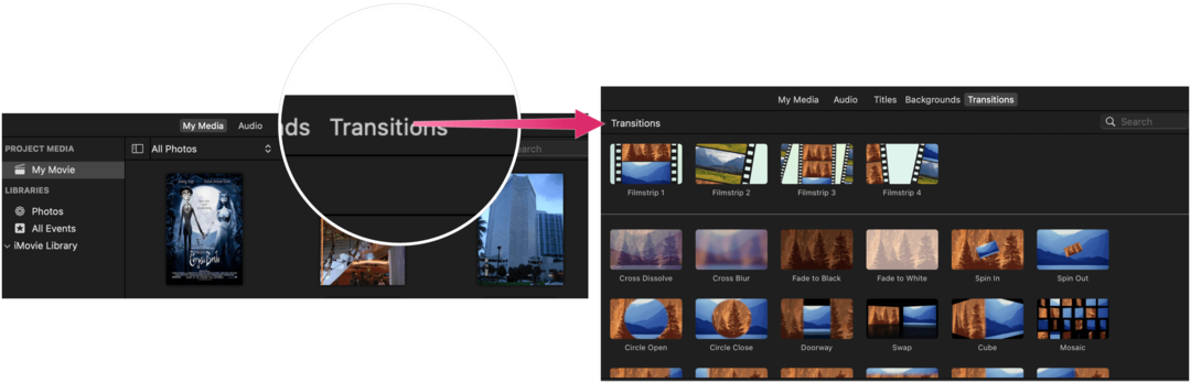 Modifica di video con iMovie Transizioni iMovie