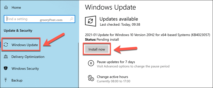 Installazione di nuovi aggiornamenti di Windows