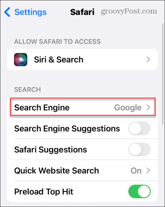 Impostazioni del motore di ricerca Safari
