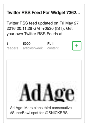 aggiungi feed RSS del widget Twitter a feedly