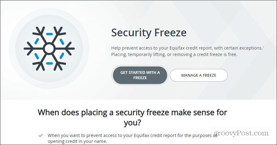 Pagina di blocco della sicurezza Equifax