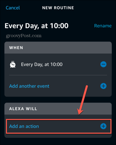 L'app Alexa aggiunge un'azione