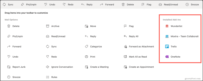 Componenti aggiuntivi installati per Outlook