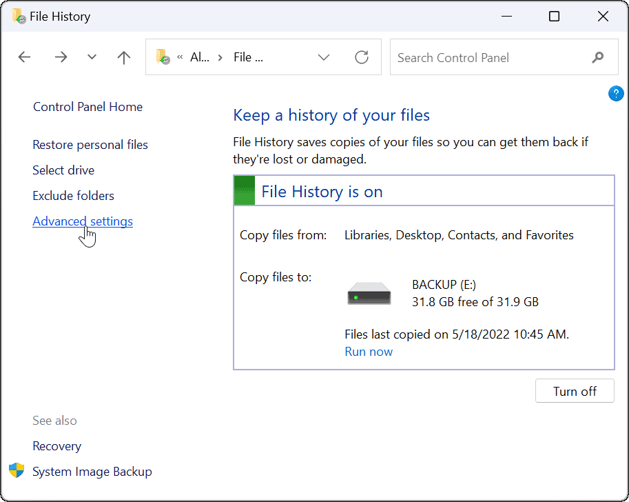 cronologia dei file di uso avanzato su Windows 11