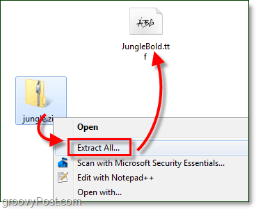 decomprimere un font scaricato gratuitamente per l'utilizzo con Windows 7