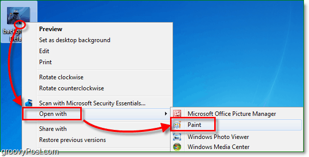 fai clic con il pulsante destro del mouse sull'immagine in Windows 7 e seleziona Apri con vernice
