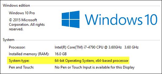 Tipo di sistema Windows 10