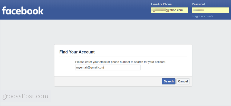 reimpostazione della password di Facebook