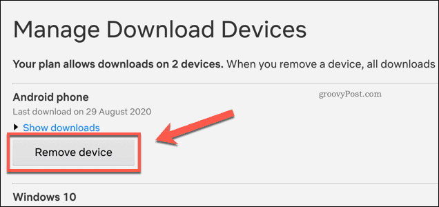 Rimozione di un dispositivo di download approvato su Netflix