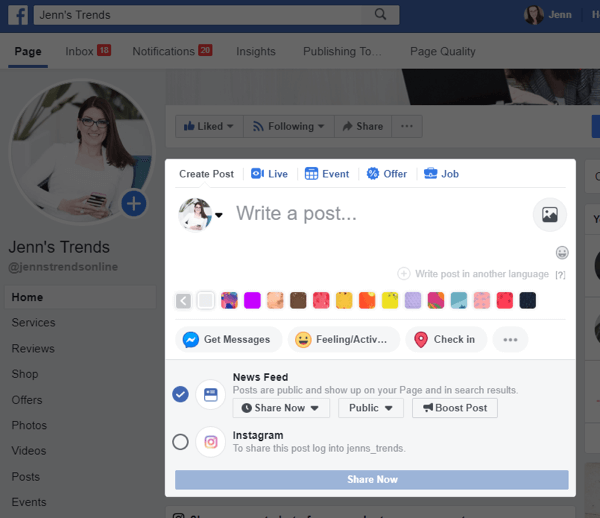 Come eseguire il cross-post su Instagram da Facebook sul desktop, passaggio 2, opzione per cross-post su Instagram dal tuo post di Facebook