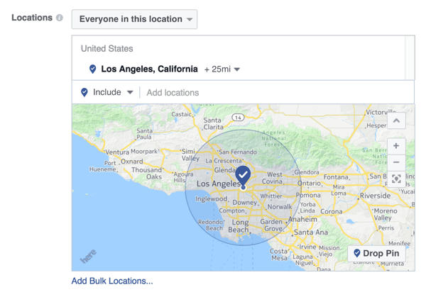 indirizzare una specifica area geografica con l'annuncio di Facebook