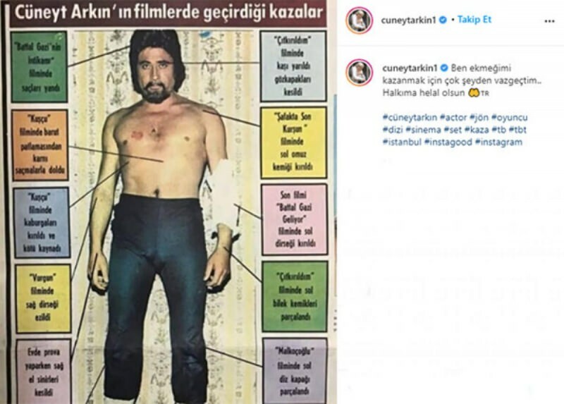 Il maestro attore di Yeşilçam Cüneyt Arkın ha pubblicato i suoi incidenti cinematografici