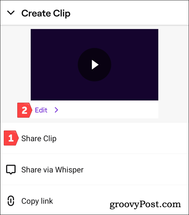 Condivisione o modifica di una clip Twitch su Android