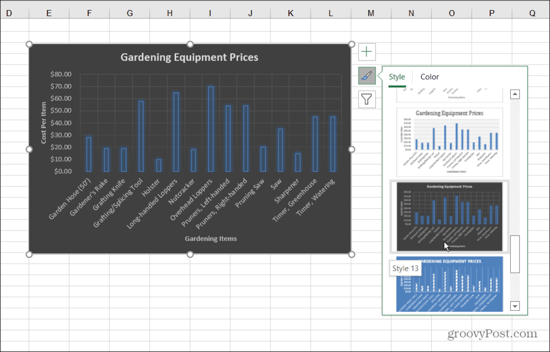 Stili grafico a barre Excel