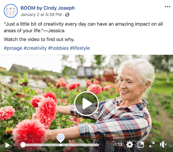 Post video di Facebook per BOOM! di Cindy Joseph