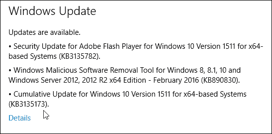 Aggiornamento cumulativo per Windows 10 KB3135173 Build 10586.104 disponibile ora