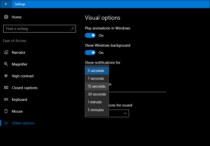 Come mantenere le notifiche di Windows 10 sullo schermo più a lungo