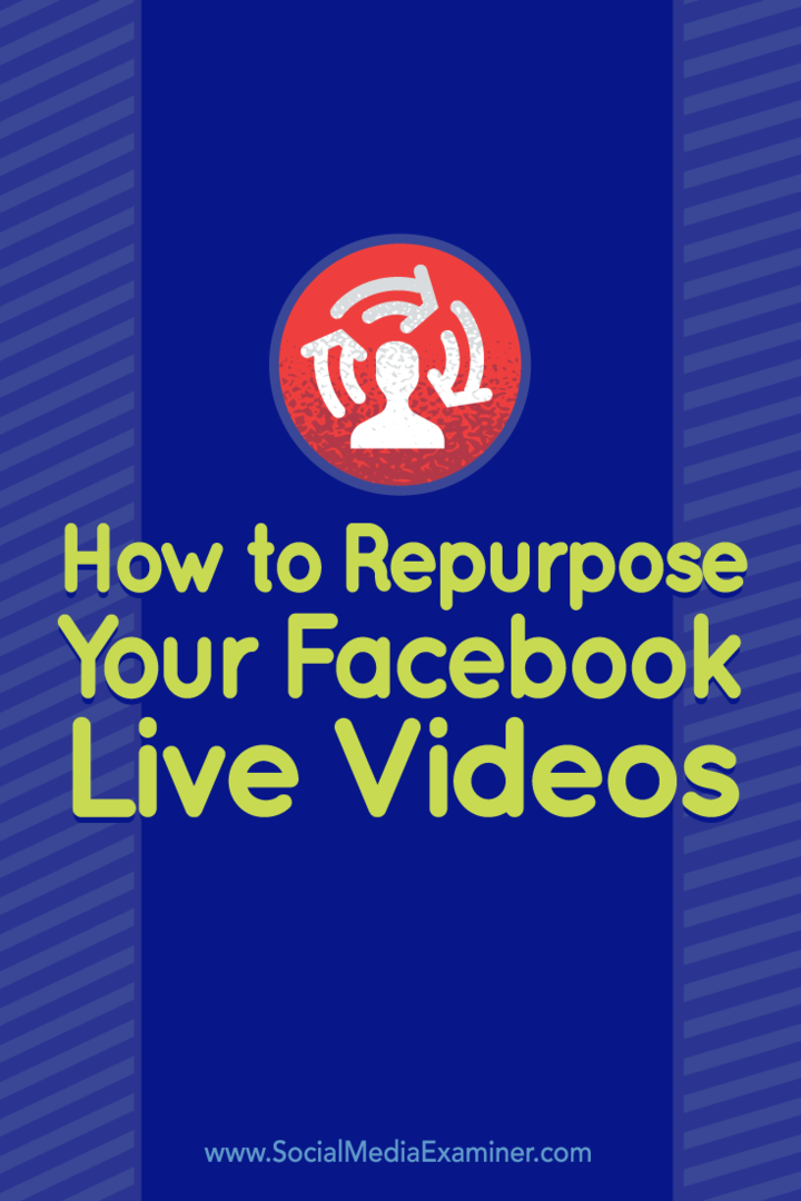 Suggerimenti su come riutilizzare il tuo video Facebook Live per altre piattaforme.