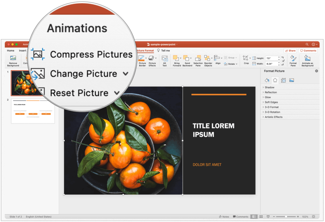 PowerPoint Mac comprime le immagini