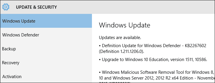 Forza l'aggiornamento di Windows 10 per consegnare l'aggiornamento di novembre