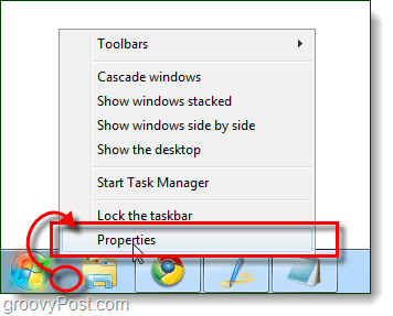 proprietà della barra delle applicazioni da Windows 7