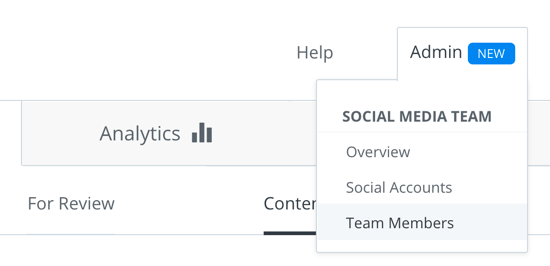 Scegli Amministratore> Membri del team per configurare un team nel tuo account Buffer for Business.