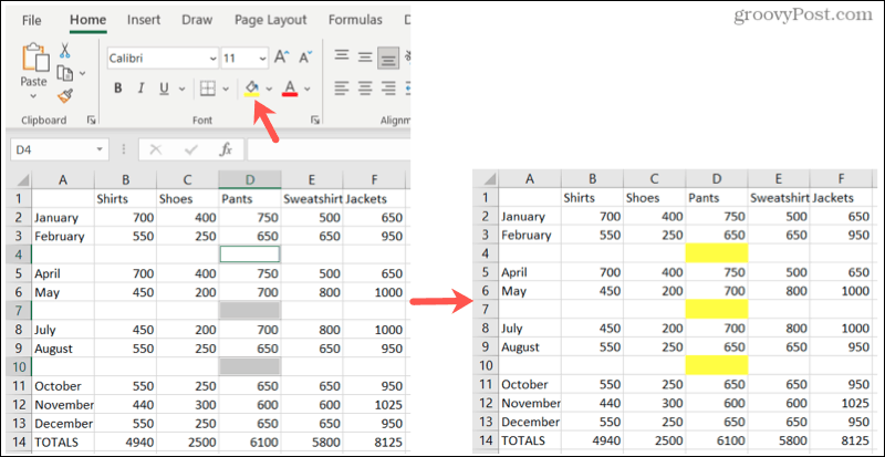 Evidenzia gli spazi vuoti in Excel