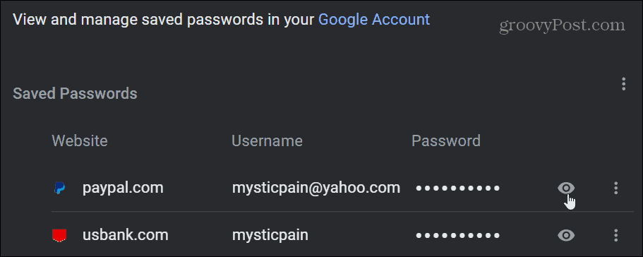 visualizza le password salvate chrome