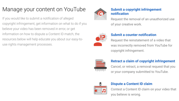YouTube dispone di procedure di rimozione che puoi seguire se qualcuno viola il tuo copyright.