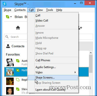 Condividi schermate su Skype