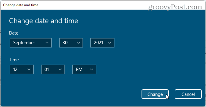 Finestra di dialogo Modifica data e ora in Windows 11