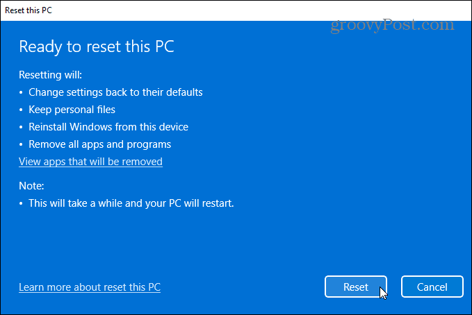 pronto per ripristinare il PC Windows 11