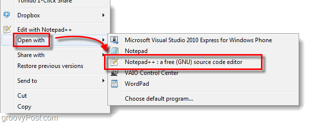 personalizza Apri con elenco in Windows 7