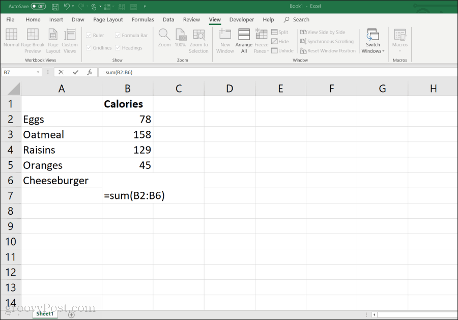 Utilizzo della funzione SOMMA in Excel