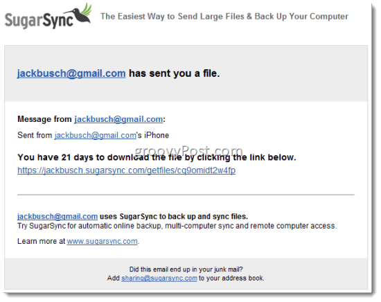 SugarSync Condividi i file via e-mail